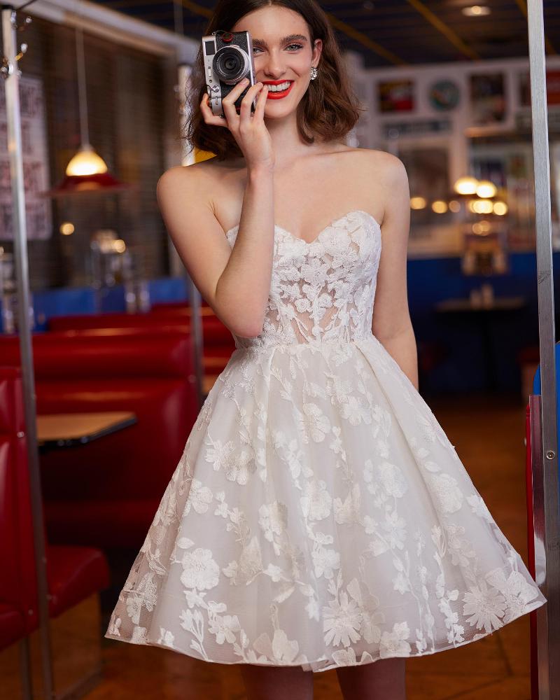 Aa2347 lace mini wedding dress with detachable long sleeve jacket3